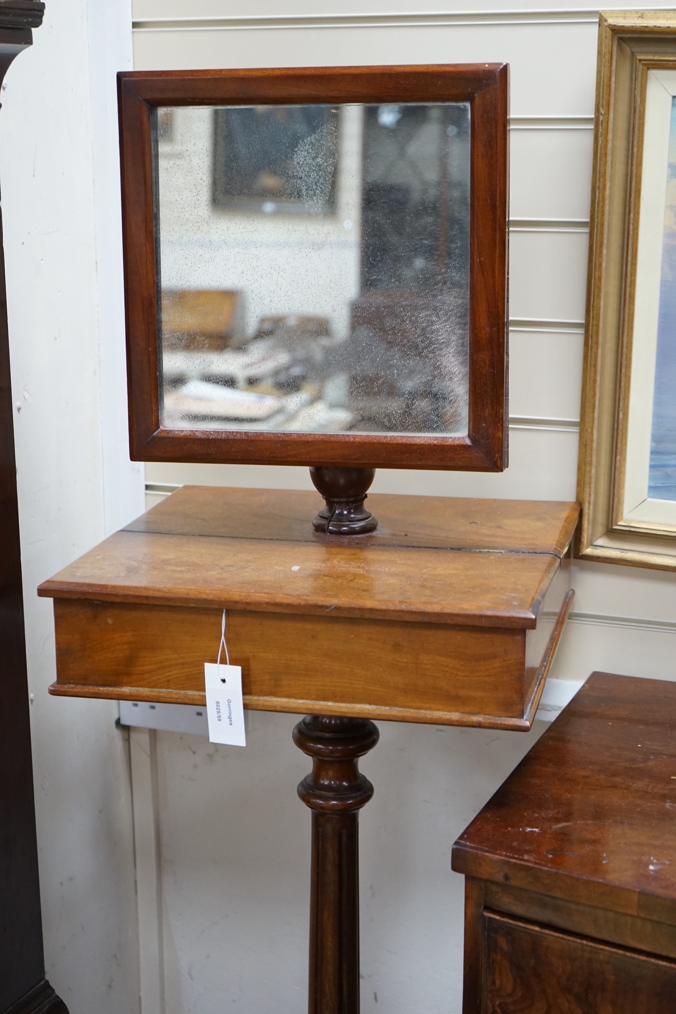 A Victorian mahogany shaving stand, width 42cm, depth 39cm, height 148cm